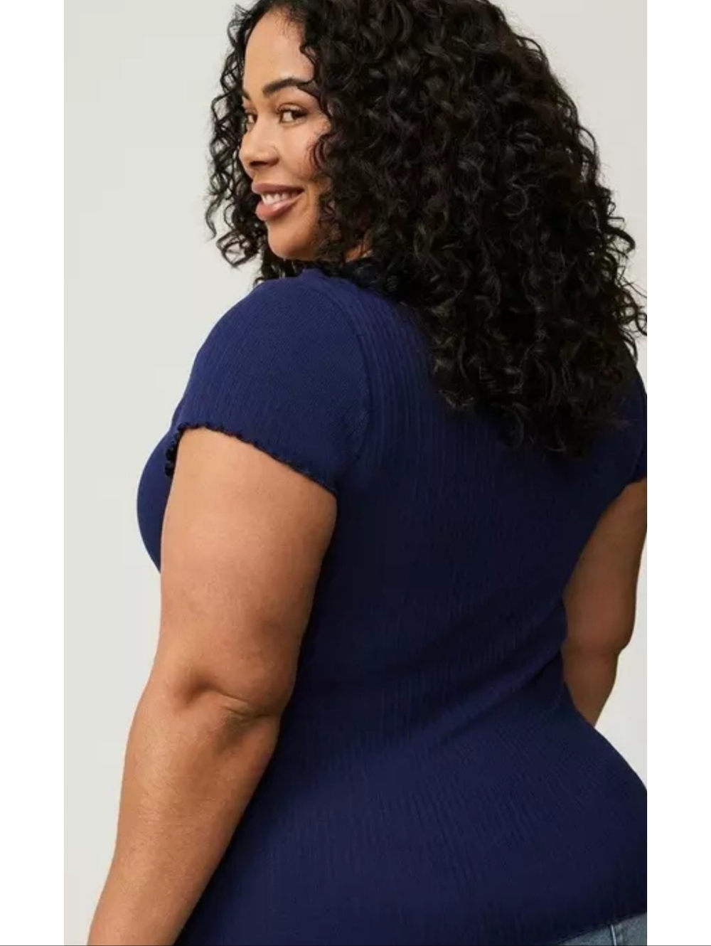 Torrid Square Neck Lettuce Trim Top Medieval Blue Size 2X - Picture 2 of 15